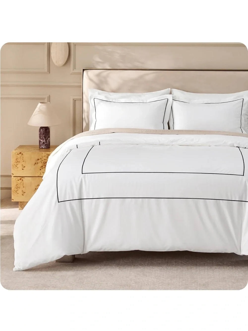 NEW Bedsure Hotel Collection 3 pc Duvet Cover Set, 100% Cotton. White with Frame